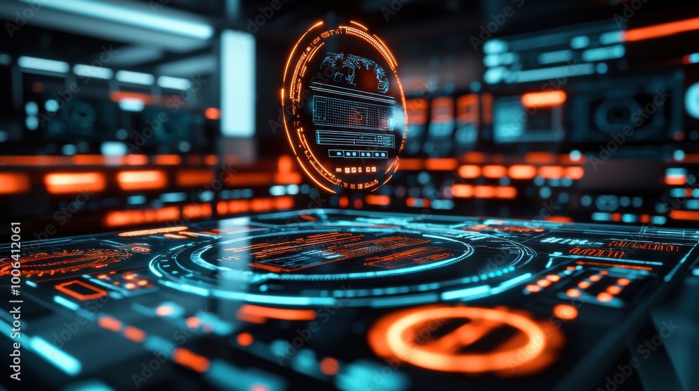 Poster a futuristic control room with holographic collaboration tools floating in mid-air, the integration 