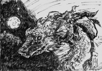 A detailed ink illustration of a dragon, featuring intricate line work and fantasy elements. Ideal for fantasy, mythology, and mystical art projects.