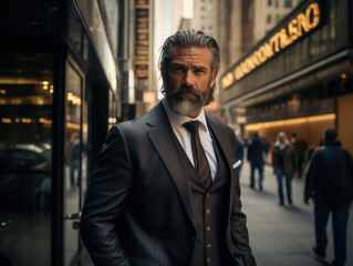 Fototapeta premium Confident mature businessman in formal suit on a city street