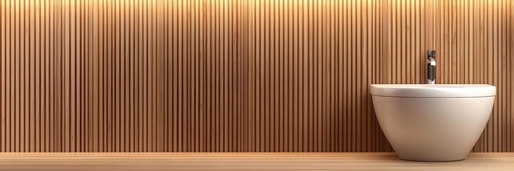 Wooden bathroom symbol with soft lighting, eco-friendly restroom sign, 3D illustration