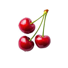 Fresh cherries with droplets on a transparent background