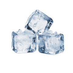 Three sparkling ice cubes on a transparent background