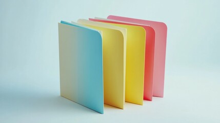 A vibrant display of three folders in playful colors, isolated on white, ideal for capturing youthful and creative vibes