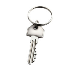 Single metal key on a keyring isolated on transparent background