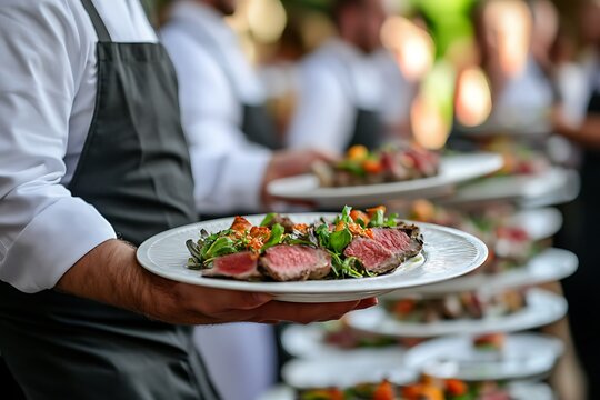 Waiter serving plate with food