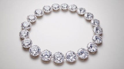 Obraz premium A captivating trail of diamonds arranged in a circle, each gem sparkling brightly on a sleek white background, symbolizing timeless elegance