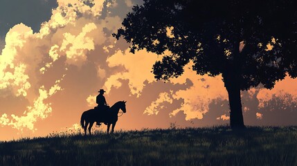Cowboy riding a horse in the field