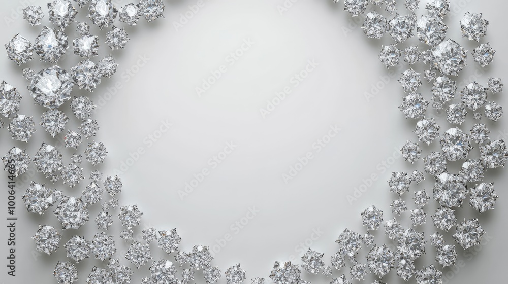 Aufkleber a luxurious trail of diamonds arranged in a circle, creating a dazzling pattern on a minimalist whit