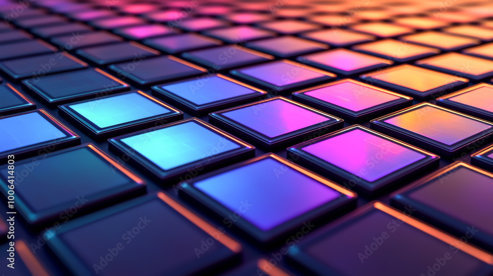 Poster a vibrant, colorful grid of illuminated squares creating a stunning visual effect, perfect for backg