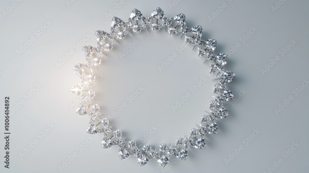 Poster a mesmerizing circle trail of sparkling diamonds arranged in a perfect loop on a clean white backgro