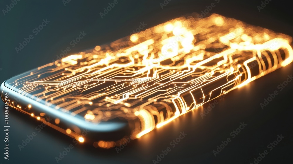 Poster a glowing phone with digital lines and circuits flowing outwards like a network, representing the co