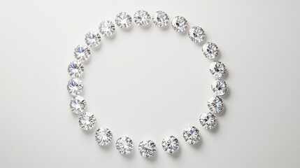 Obraz premium A trail of dazzling diamonds in a circular formation, each gem sparkling brightly on a minimalist white background, creating a sense of opulence