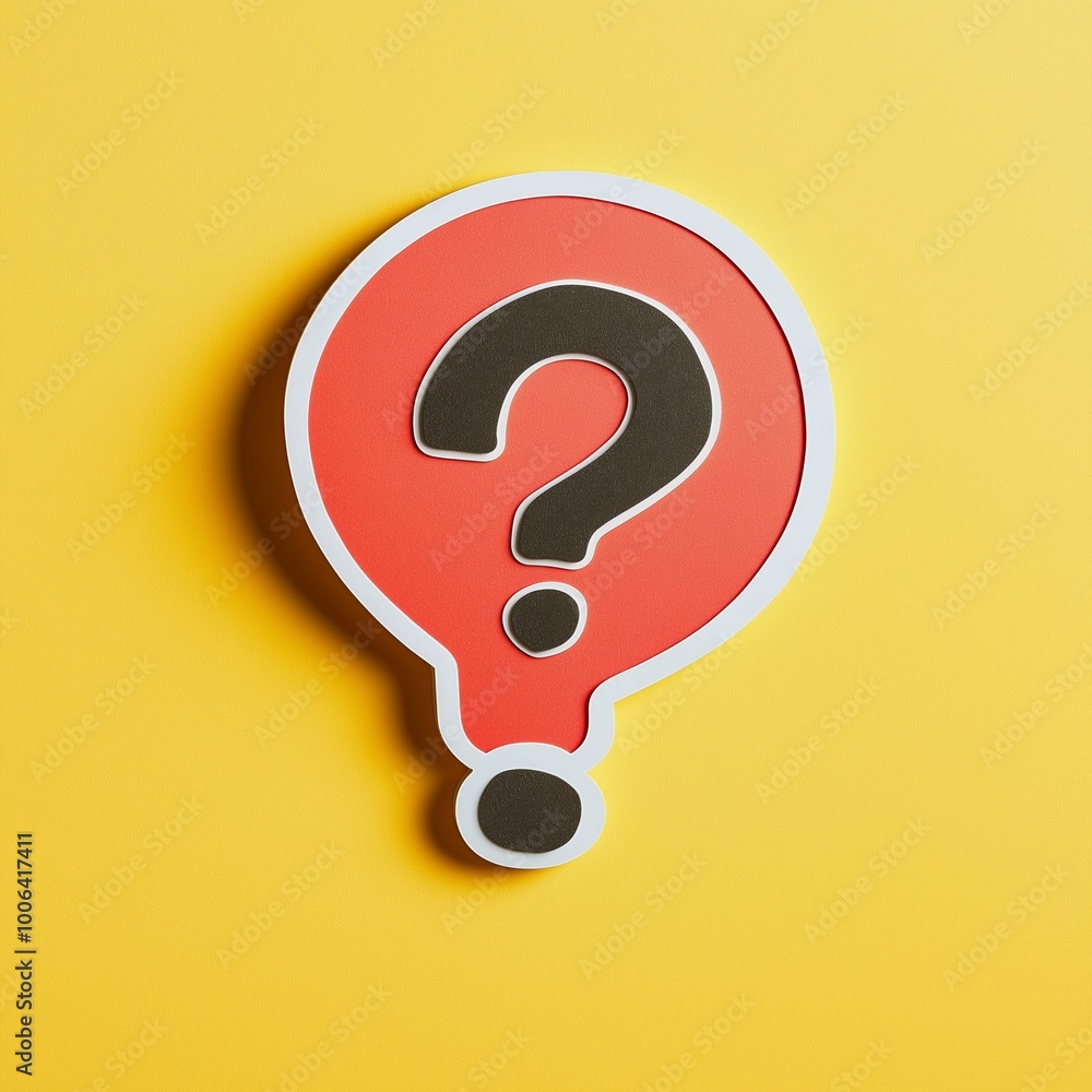 Poster a red and black question mark is on a yellow background. the question mark is drawn in a way that it