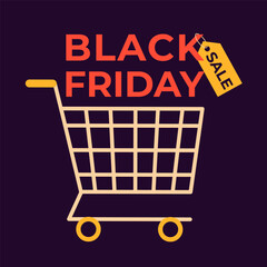 Black Friday sale square background with shopping cart. Template for poster, brochure, print or social media. Vector illustration