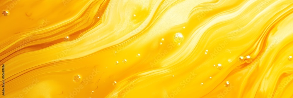 Poster a yellow background with bubbles and a wave pattern. the bubbles are small and scattered throughout 