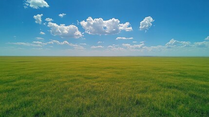Fototapeta premium Vast Green Field Under a Blue Sky