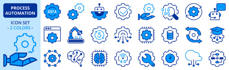 Icons in two colors about robotic process automation