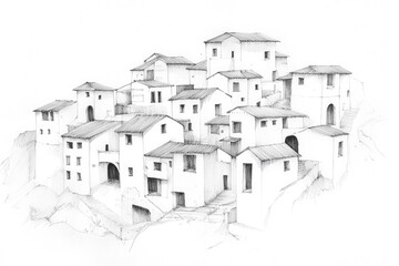 Fototapeta premium Sketch of the ancient settlement by pen.