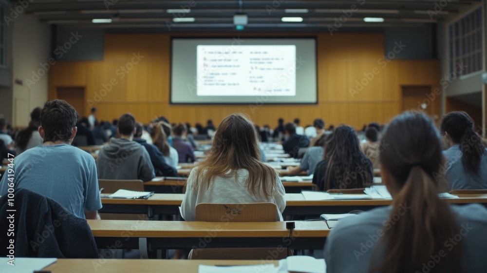 Poster end-of-semester exam results on a digital screen as students anxiously check their grades in a unive