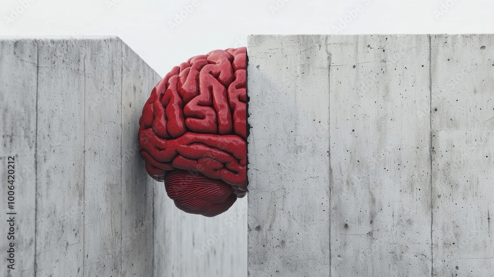 Poster a human brain segmented into different compartments, with walls between each section, showing the ba
