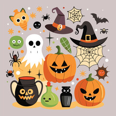 Halloween Jack-o-Lantern Pumpkins on rustic wooden background