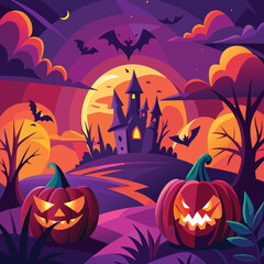 Halloween Jack-o-Lantern Pumpkins on rustic wooden background