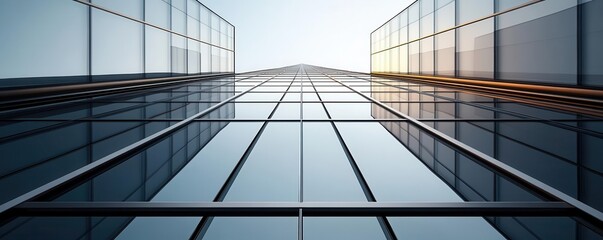 Obraz premium A stunning skyscraper with a modern glass facade, capturing the beauty of architecture under a clear blue sky.