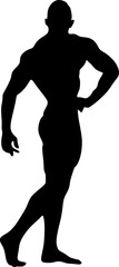Silhouette, pose of professional bodybuilder, vector, illustration
