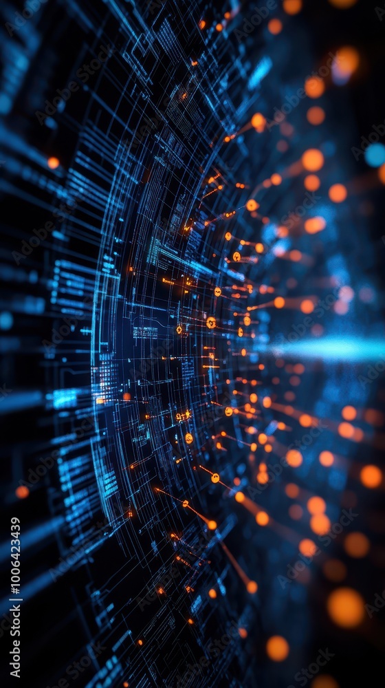 Aufkleber abstract digital background with glowing particles and data visualizations.