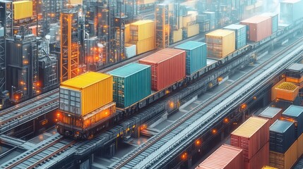 Obraz premium Cargo Train in Industrial Cityscape