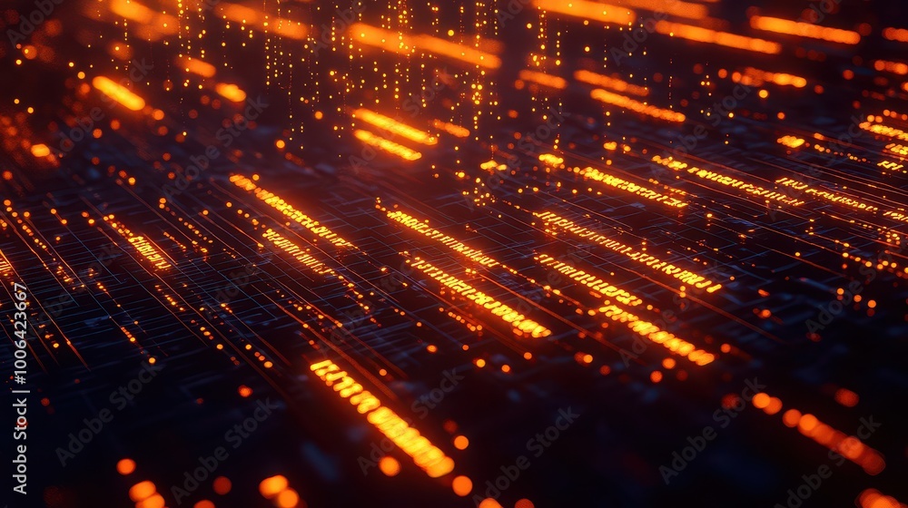 Poster abstract glowing lines with orange light, creating a dynamic and futuristic digital background.