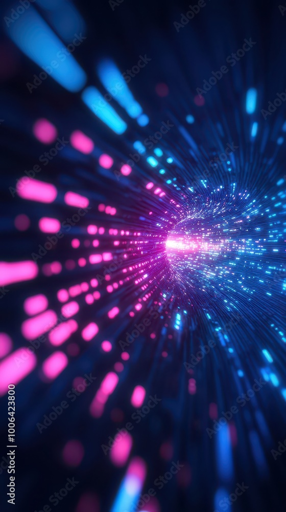 Poster abstract light trails in vibrant colors, creating a sense of speed and movement against a dark backg