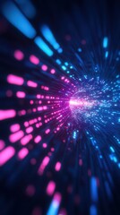 Fototapeta premium Abstract light trails in vibrant colors, creating a sense of speed and movement against a dark background.