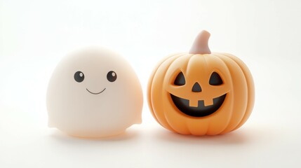 Naklejka premium A friendly ghost and jack-o-lantern.