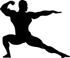 Silhouette, pose of professional bodybuilder, vector, illustration