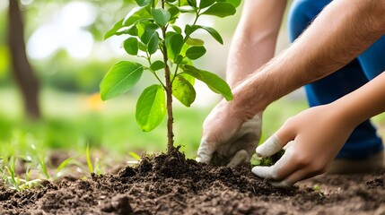 Planting New Tree Sapling in Fertile Garden Soil with Caring Hands