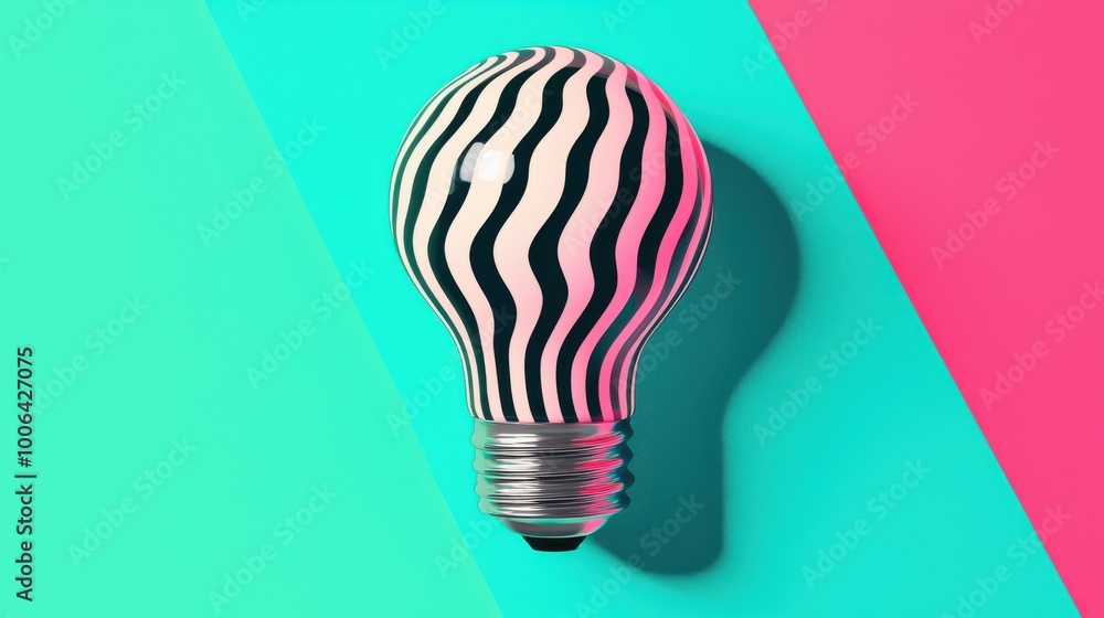 Poster a lightbulb filled with a dynamic swirl of colors and geometric patterns, representing innovation an