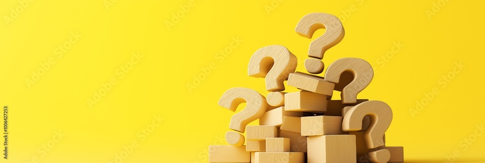 Poster a stack of wooden blocks with a yellow background and a question mark on top. the blocks are arrange