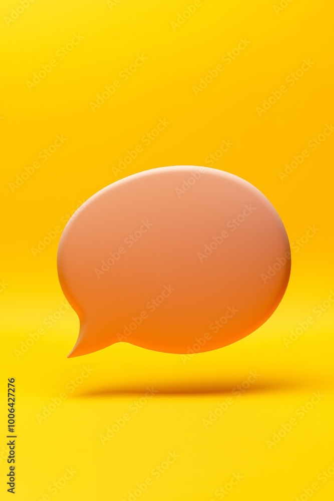 Poster a yellow background with a large orange speech bubble. the bubble is floating in the air and has a t