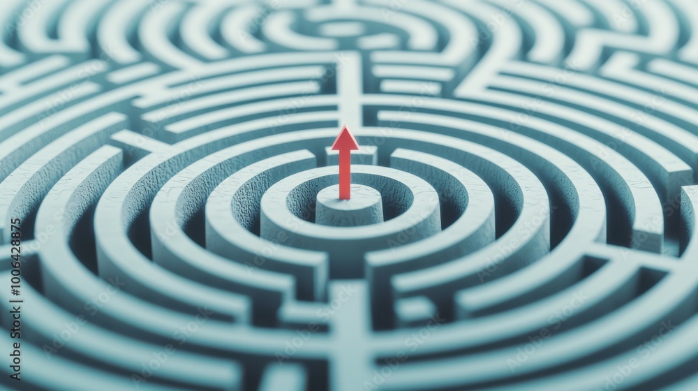 Poster a maze-like structure with arrows guiding a person through, navigating the complexities of outplacem