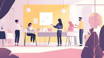 Group of Business Professionals Collaborating in a Modern Office Environment