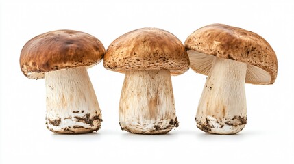 Close up Trio of Fresh Wild Edible Mushrooms on Forest Floor