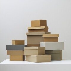 ##  Organized Cardboard Boxes on White Background