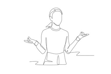 Woman in mediation. Wellbeing concept one-line drawing