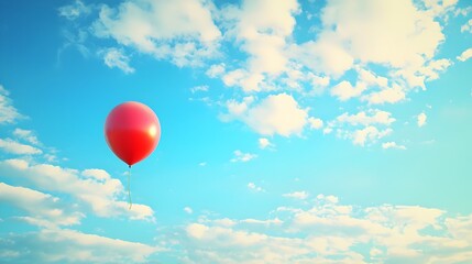Obraz premium Colorful Balloon Floating Gracefully Amidst Soft Clouds in Serene Skyscape