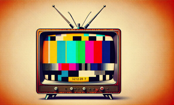 Retro Testbild auf einem alten Fernseher mit Objekten, copy space