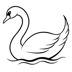 Obraz premium Elegant Swan Gliding on a Tranquil River Surrounded by Lush Greenery Vector Art 