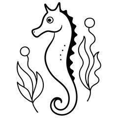 Enchanting Seahorse Nestled in Swirling Seaweed An Artistic Vector Representation of Ocean Beauty

