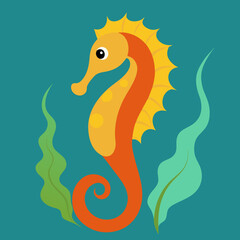 Graceful Seahorse Embracing Colorful Seaweed A Stunning Vector Illustration of Marine Life
