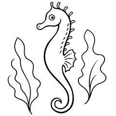 Vibrant Seahorse Clinging to Lush Green Seaweed A Beautiful Underwater Scene in Vector Art
